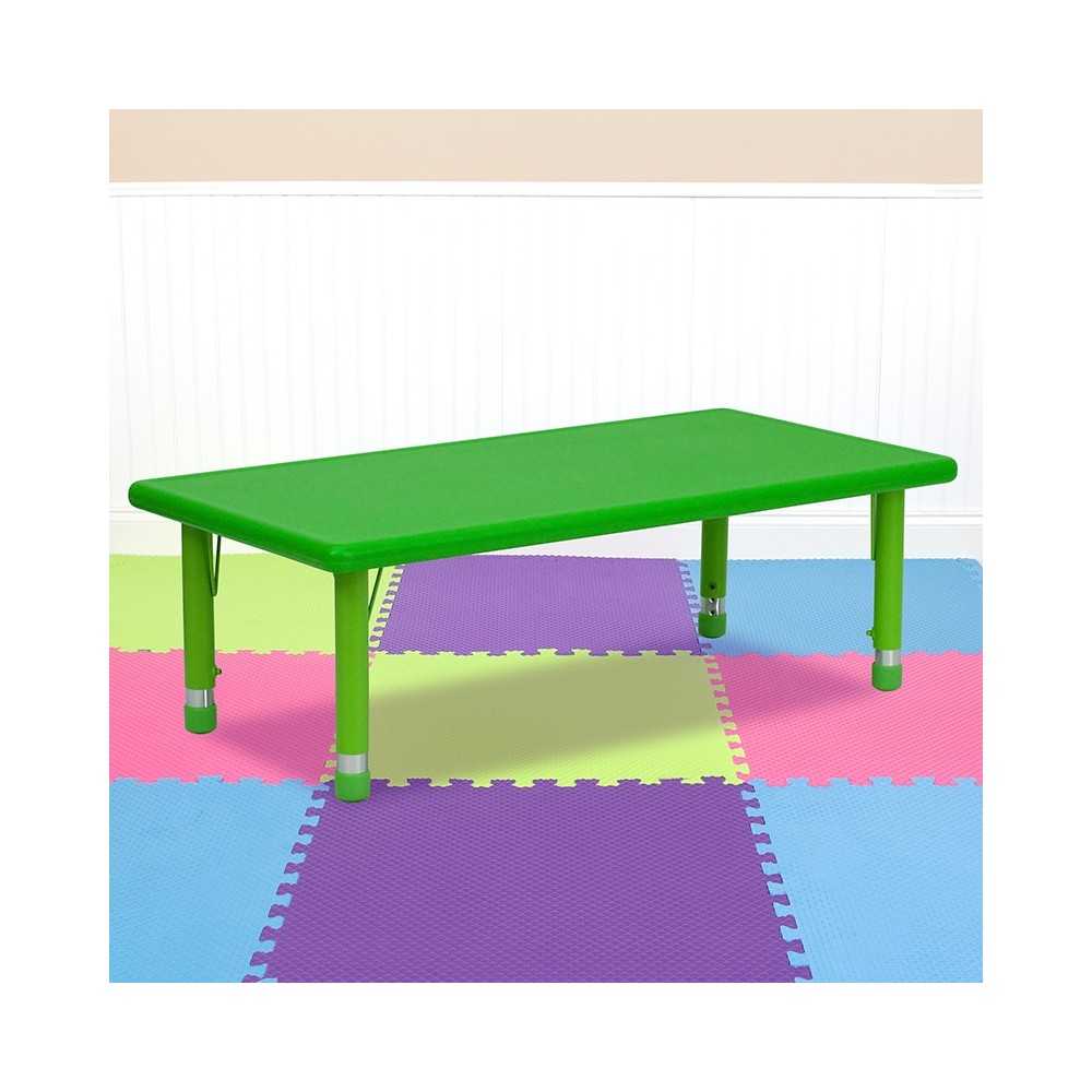 24''W x 48''L Rectangular Green Plastic Height Adjustable Activity Table