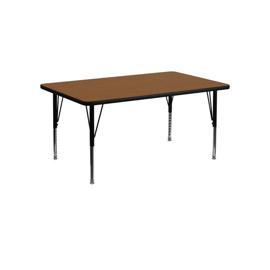 24''W x 48''L Rectangular Oak HP Laminate Activity Table - Height Adjustable Short Legs