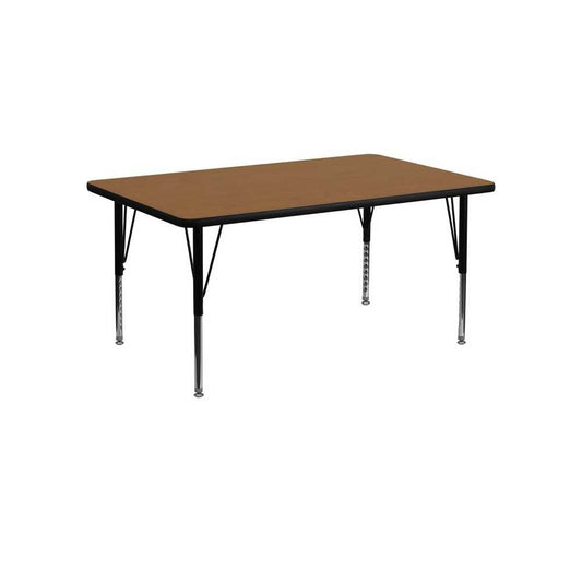 24''W x 48''L Rectangular Oak Thermal Laminate Activity Table - Height Adjustable Short Legs