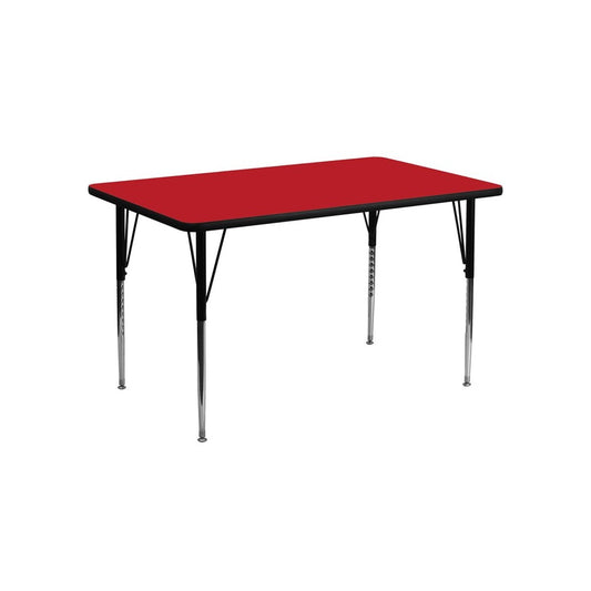 24''W x 48''L Rectangular Red HP Laminate Activity Table - Standard Height Adjustable Legs