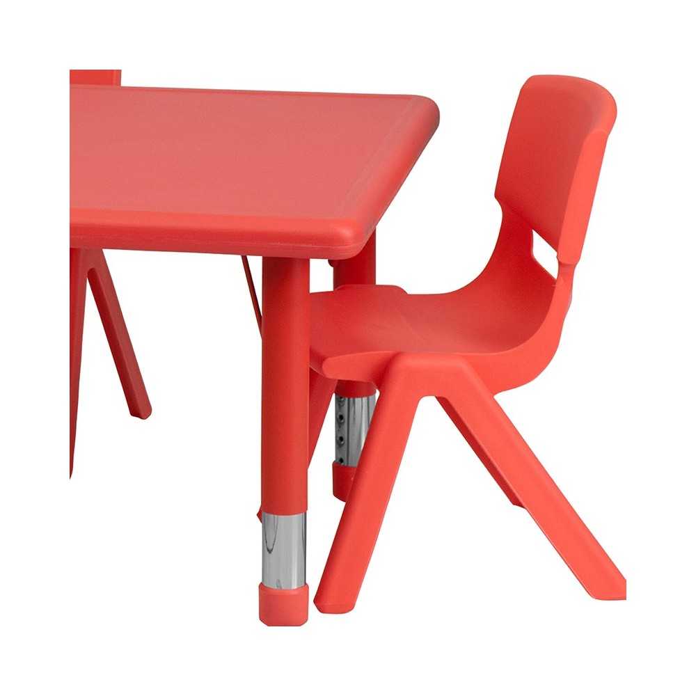 24''W x 48''L Rectangular Red Plastic Height Adjustable Activity Table Set with 4 Chairs