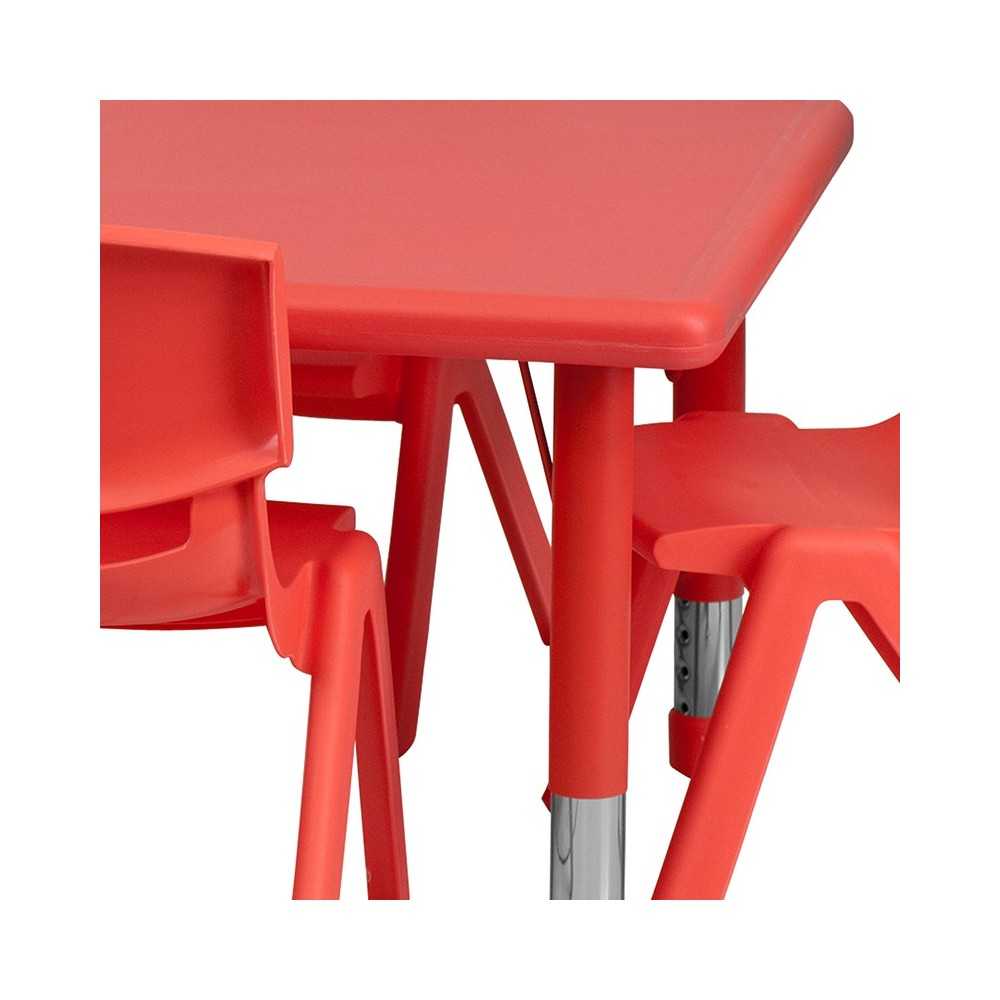 24''W x 48''L Rectangular Red Plastic Height Adjustable Activity Table Set with 6 Chairs