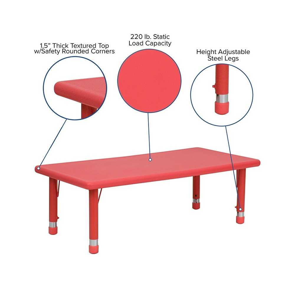 24''W x 48''L Rectangular Red Plastic Height Adjustable Activity Table