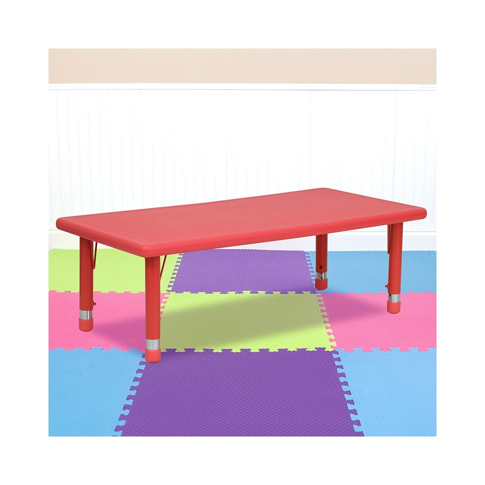 24''W x 48''L Rectangular Red Plastic Height Adjustable Activity Table