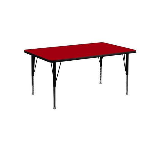 24''W x 48''L Rectangular Red Thermal Laminate Activity Table - Height Adjustable Short Legs