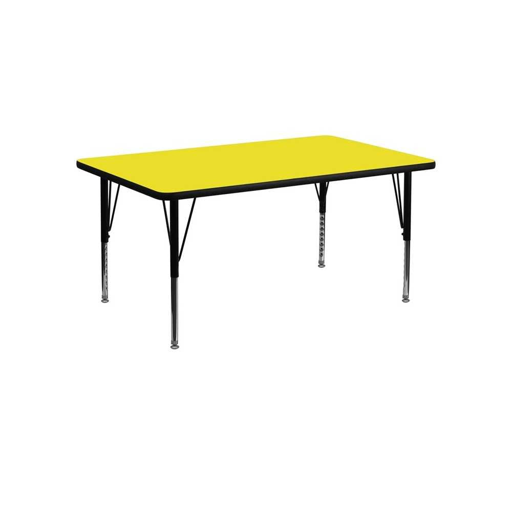 24''W x 48''L Rectangular Yellow HP Laminate Activity Table - Height Adjustable Short Legs