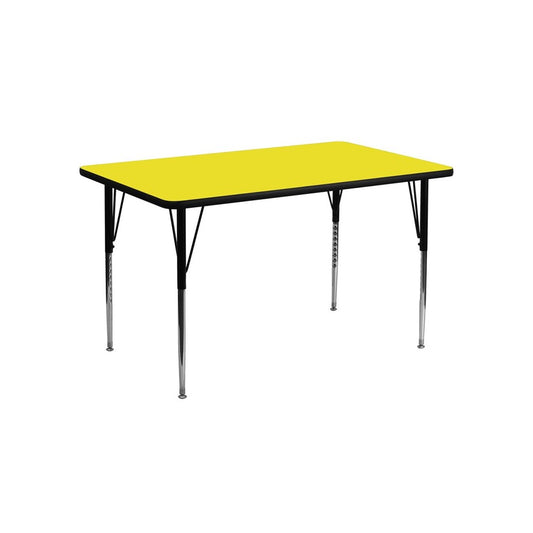 24''W x 48''L Rectangular Yellow HP Laminate Activity Table - Standard Height Adjustable Legs