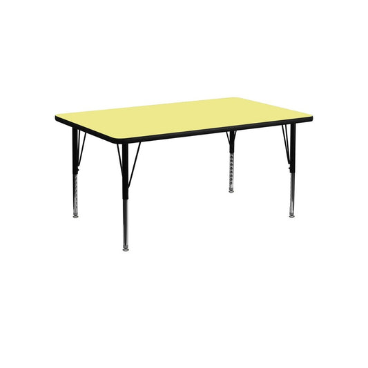 24''W x 48''L Rectangular Yellow Thermal Laminate Activity Table - Height Adjustable Short Legs