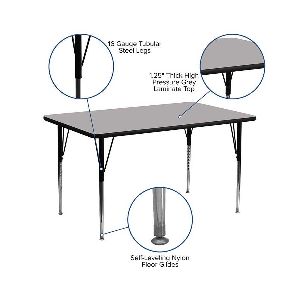 24''W x 60''L Rectangular Gray HP Laminate Activity Table - Standard Height Adjustable Legs