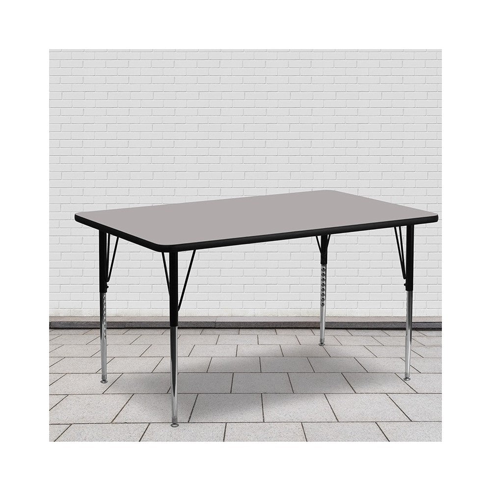 24''W x 60''L Rectangular Gray HP Laminate Activity Table - Standard Height Adjustable Legs