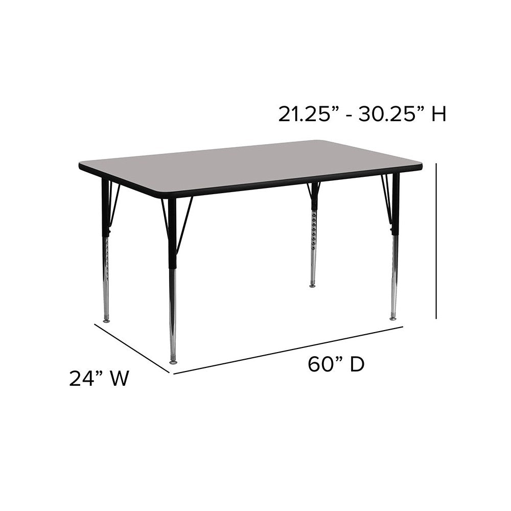 24''W x 60''L Rectangular Gray HP Laminate Activity Table - Standard Height Adjustable Legs