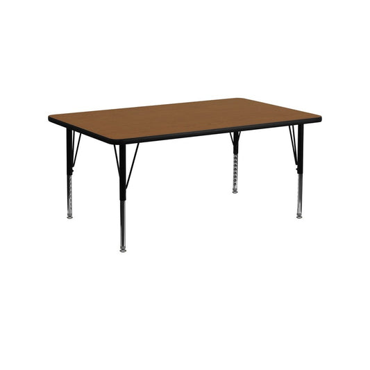 24''W x 60''L Rectangular Oak HP Laminate Activity Table - Height Adjustable Short Legs