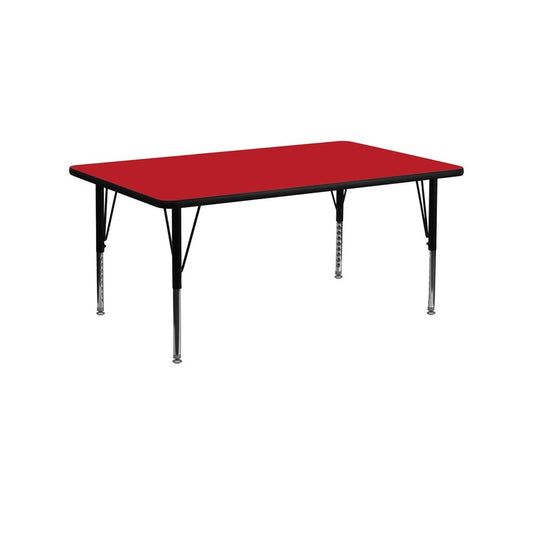 24''W x 60''L Rectangular Red HP Laminate Activity Table - Height Adjustable Short Legs