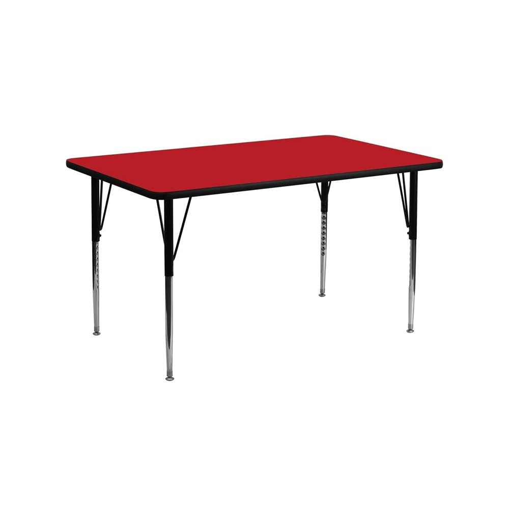 24''W x 60''L Rectangular Red HP Laminate Activity Table - Standard Height Adjustable Legs
