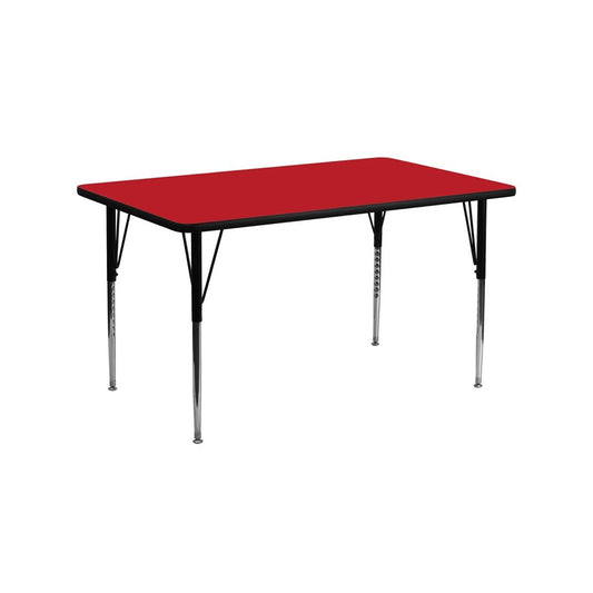 24''W x 60''L Rectangular Red HP Laminate Activity Table - Standard Height Adjustable Legs