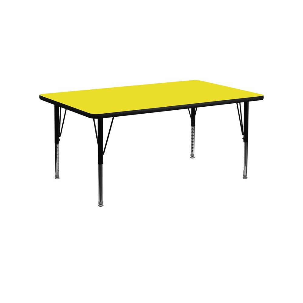 24''W x 60''L Rectangular Yellow HP Laminate Activity Table - Height Adjustable Short Legs