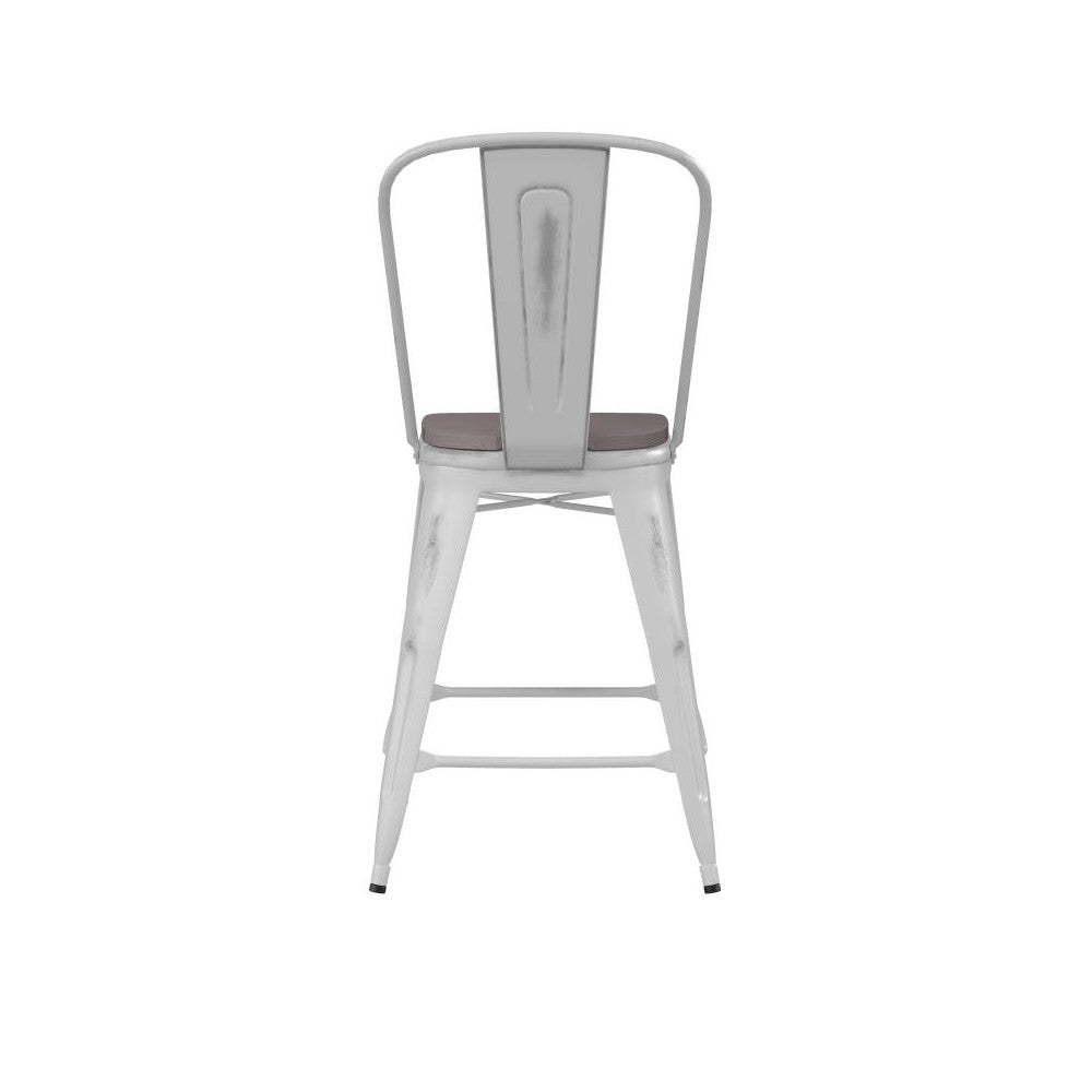 24" White Metal Stool-Gray Seat