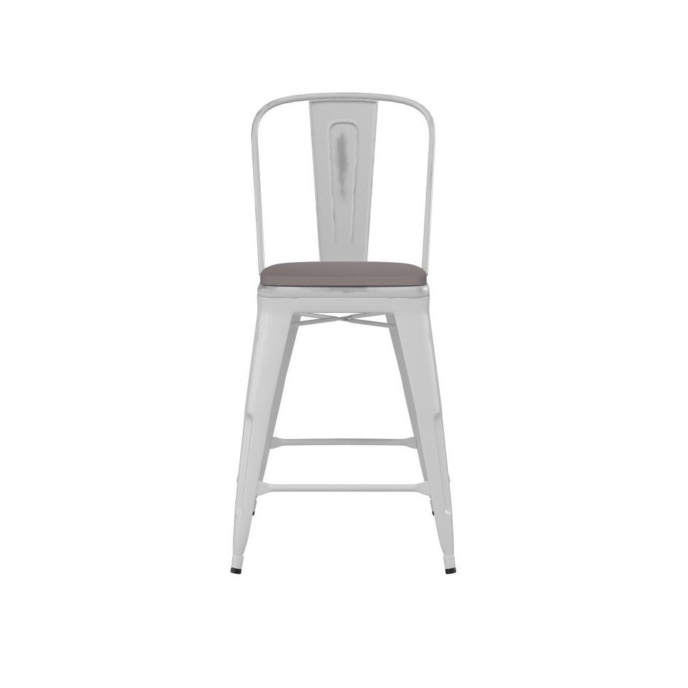 24" White Metal Stool-Gray Seat