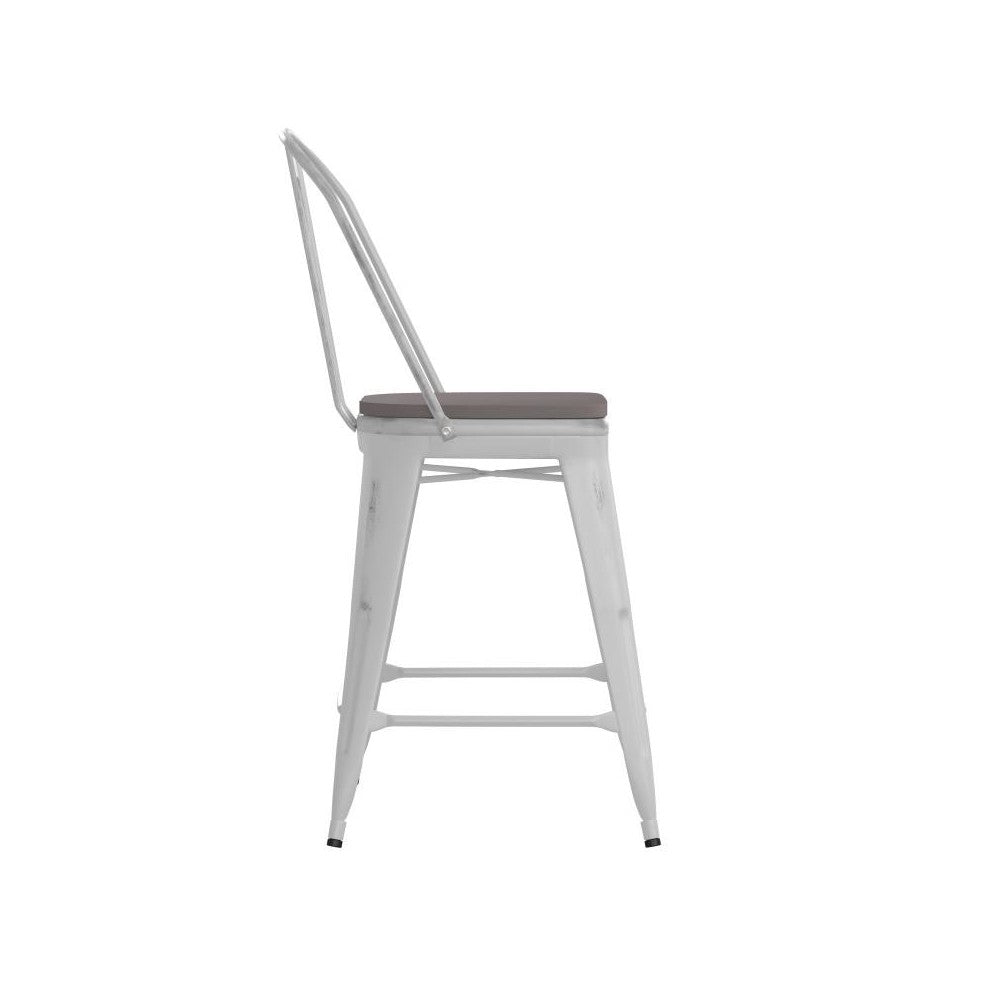 24" White Metal Stool-Gray Seat