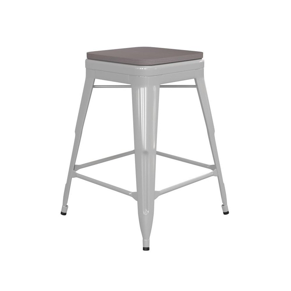 24" White Stool-Gray Seat