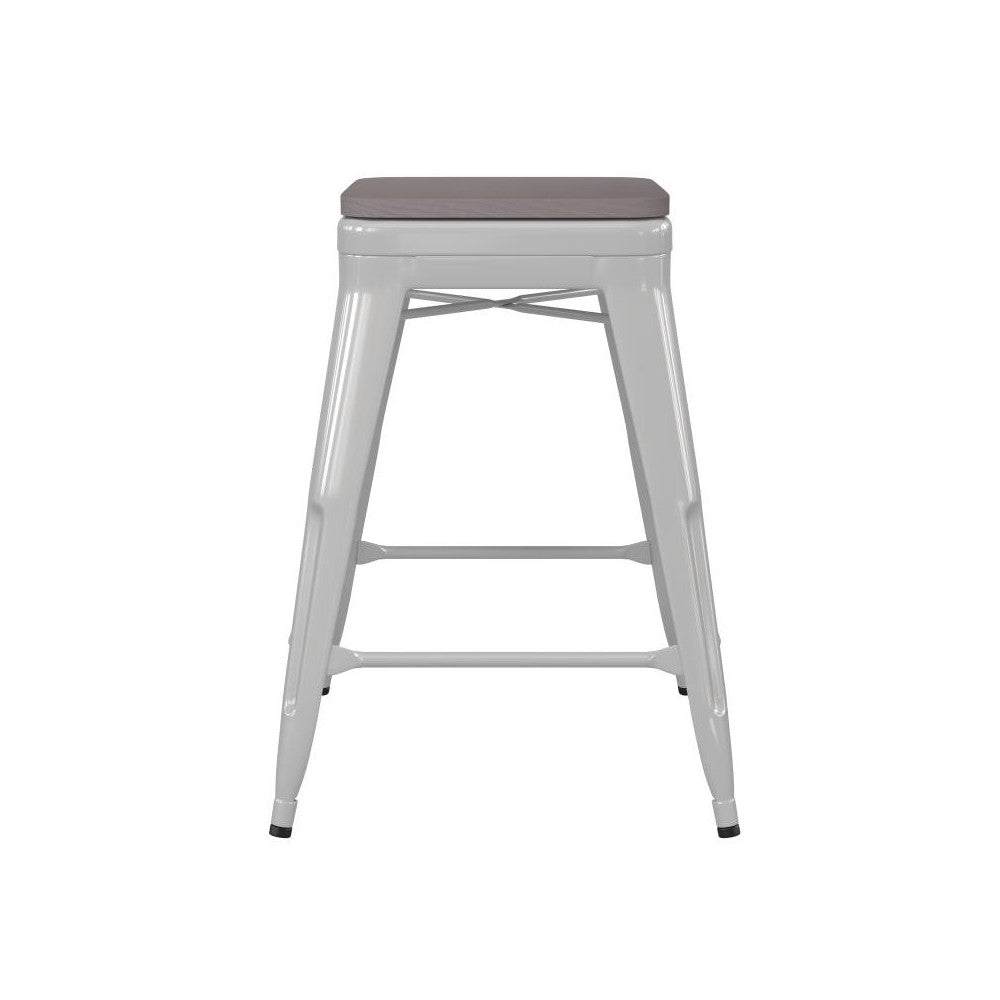 24" White Stool-Gray Seat