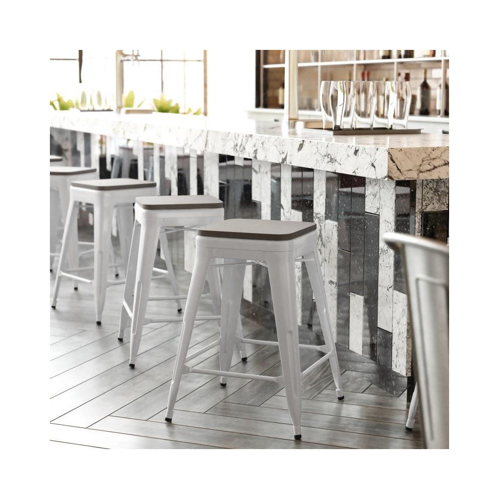 24" White Stool-Gray Seat