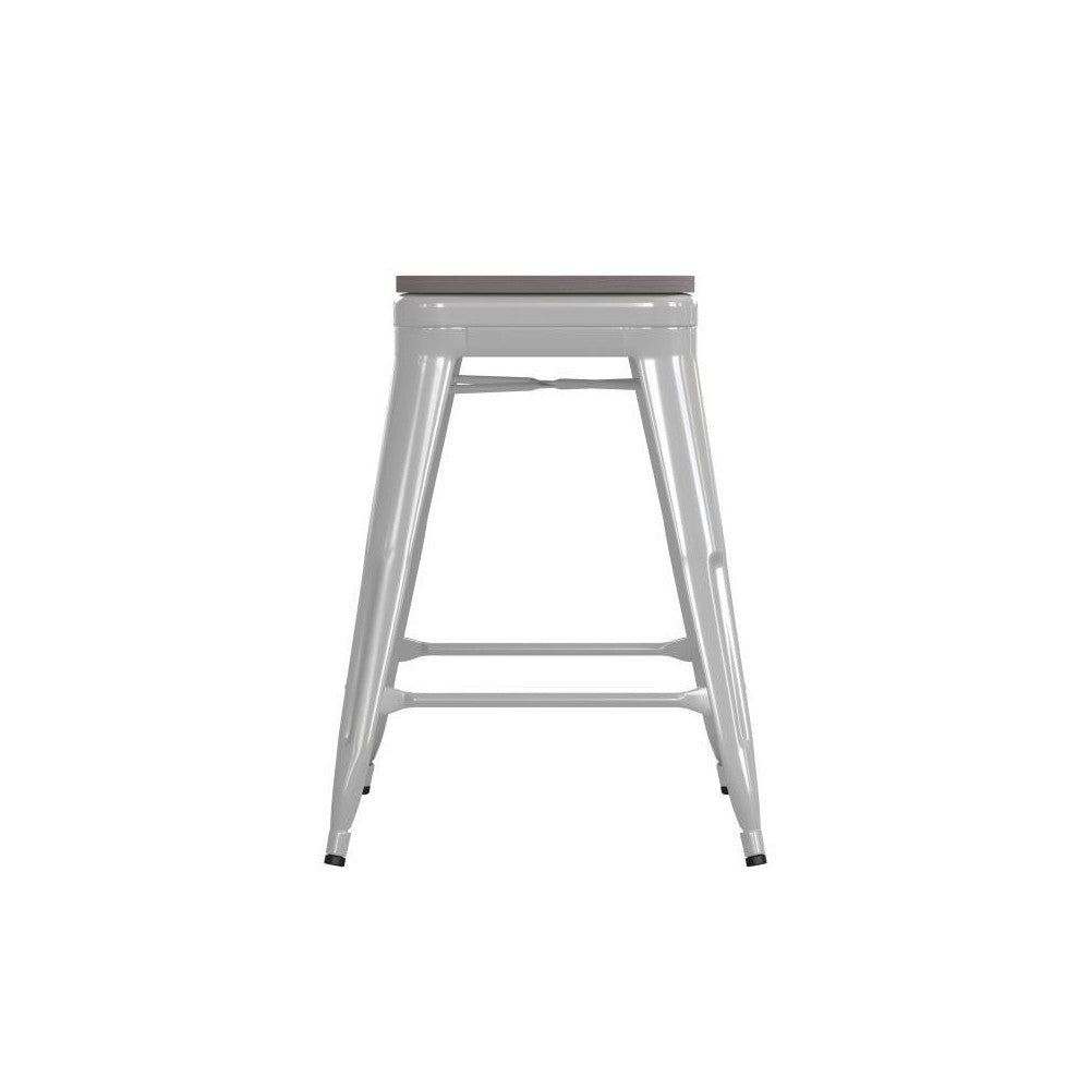 24" White Stool-Gray Seat