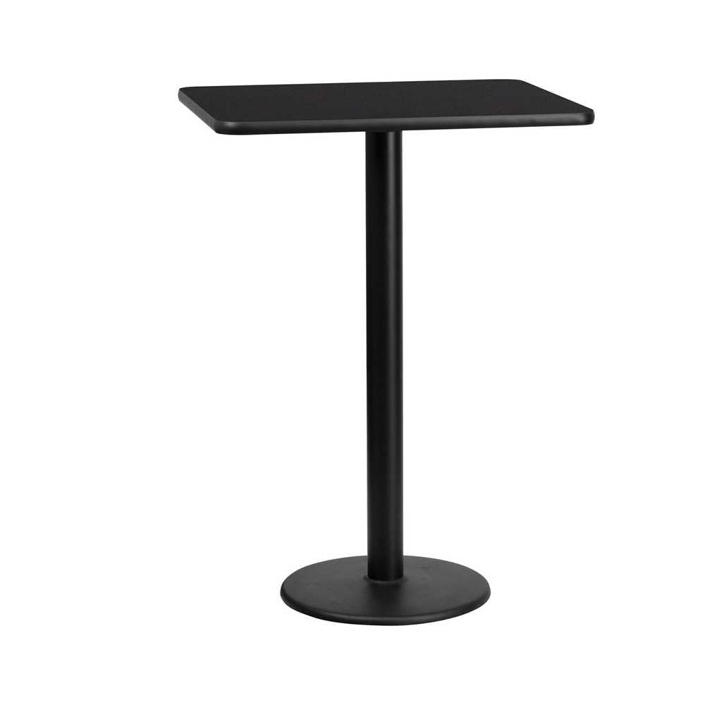 24'' x 30'' Rectangular Black Laminate Table Top with 18'' Round Bar Height Table Base