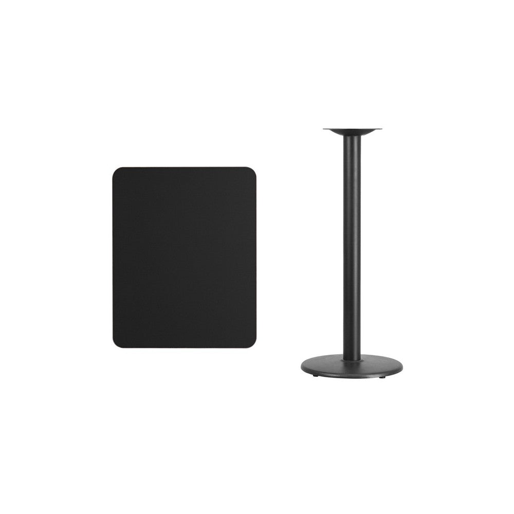 24'' x 30'' Rectangular Black Laminate Table Top with 18'' Round Bar Height Table Base