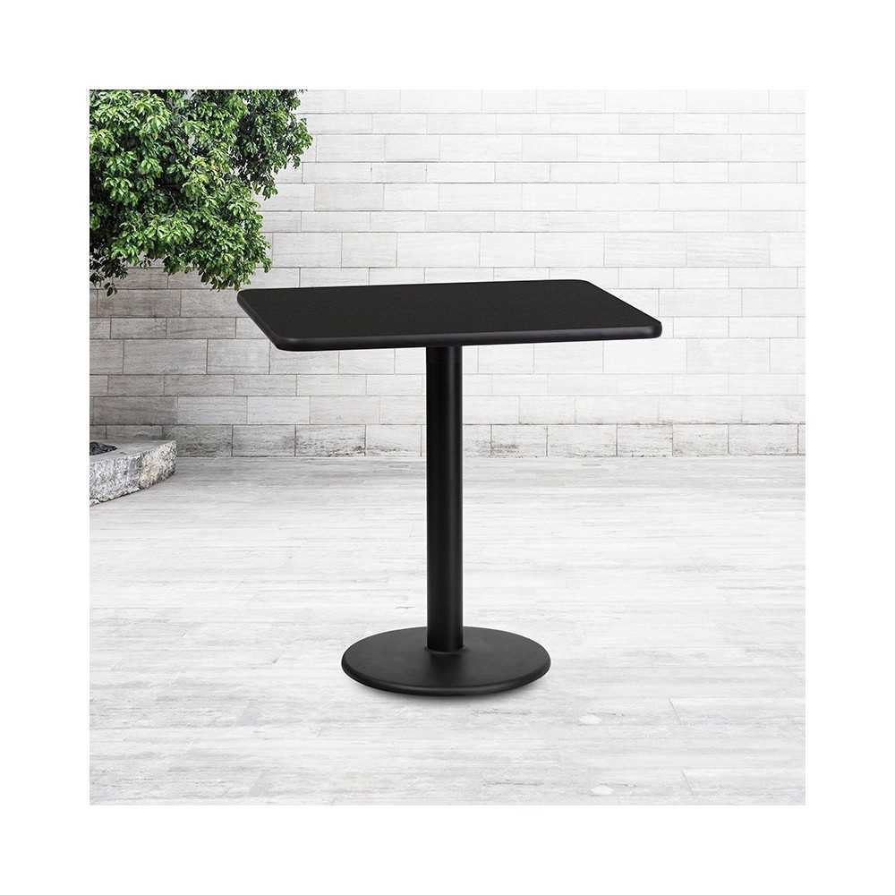 24'' x 30'' Rectangular Black Laminate Table Top with 18'' Round Table Height Base