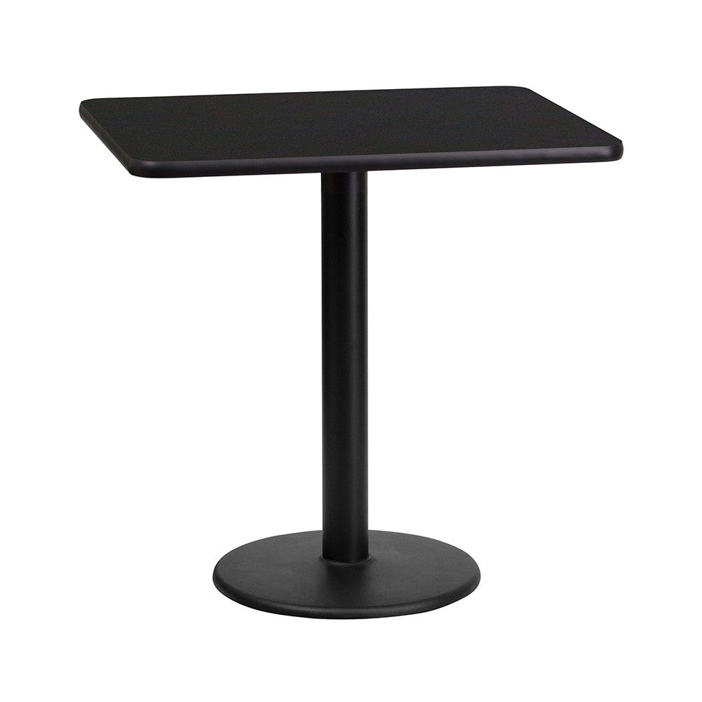 24'' x 30'' Rectangular Black Laminate Table Top with 18'' Round Table Height Base