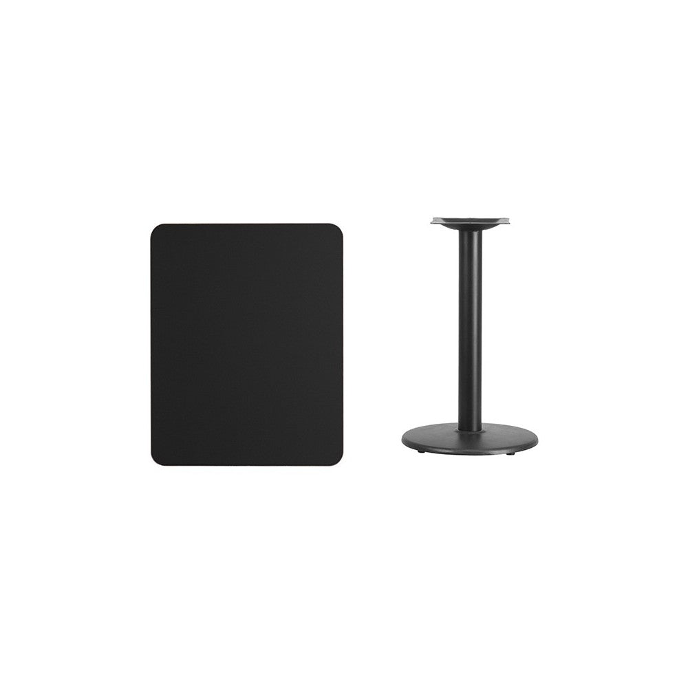 24'' x 30'' Rectangular Black Laminate Table Top with 18'' Round Table Height Base