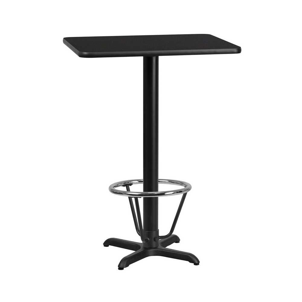 24'' x 30'' Rectangular Black Laminate Table Top with 22'' x 22'' Bar Height Table Base and Foot Ring