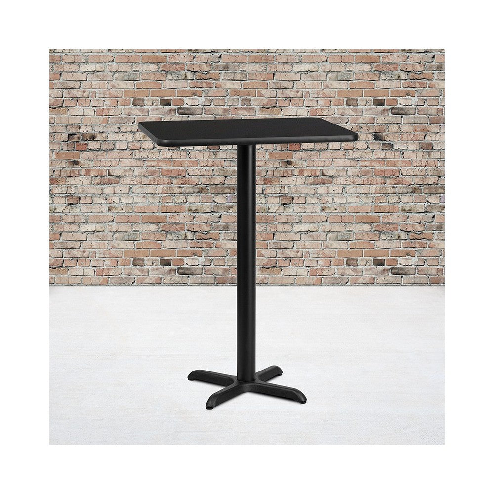 24'' x 30'' Rectangular Black Laminate Table Top with 22'' x 22'' Bar Height Table Base