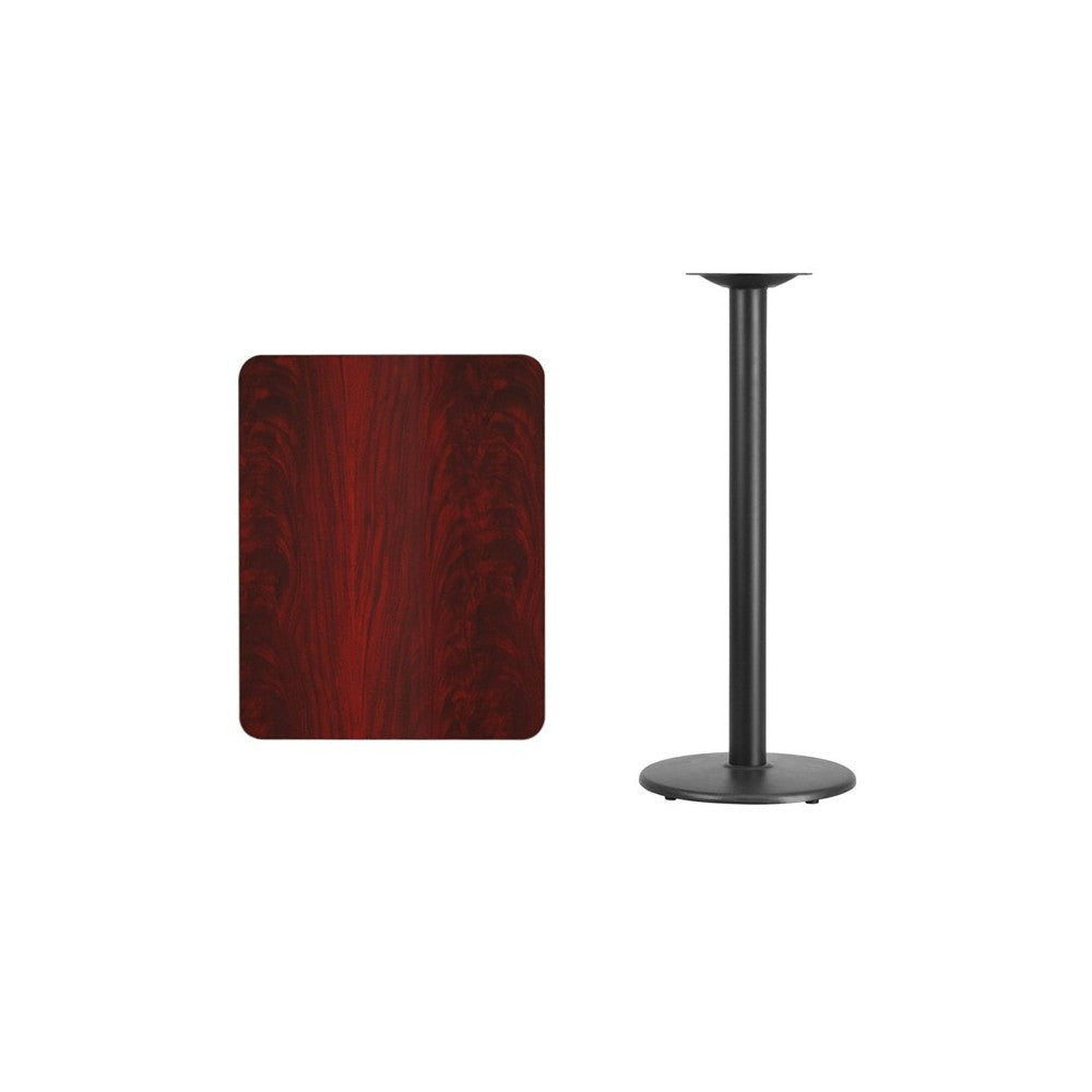 24'' x 30'' Rectangular Mahogany Laminate Table Top with 18'' Round Bar Height Table Base