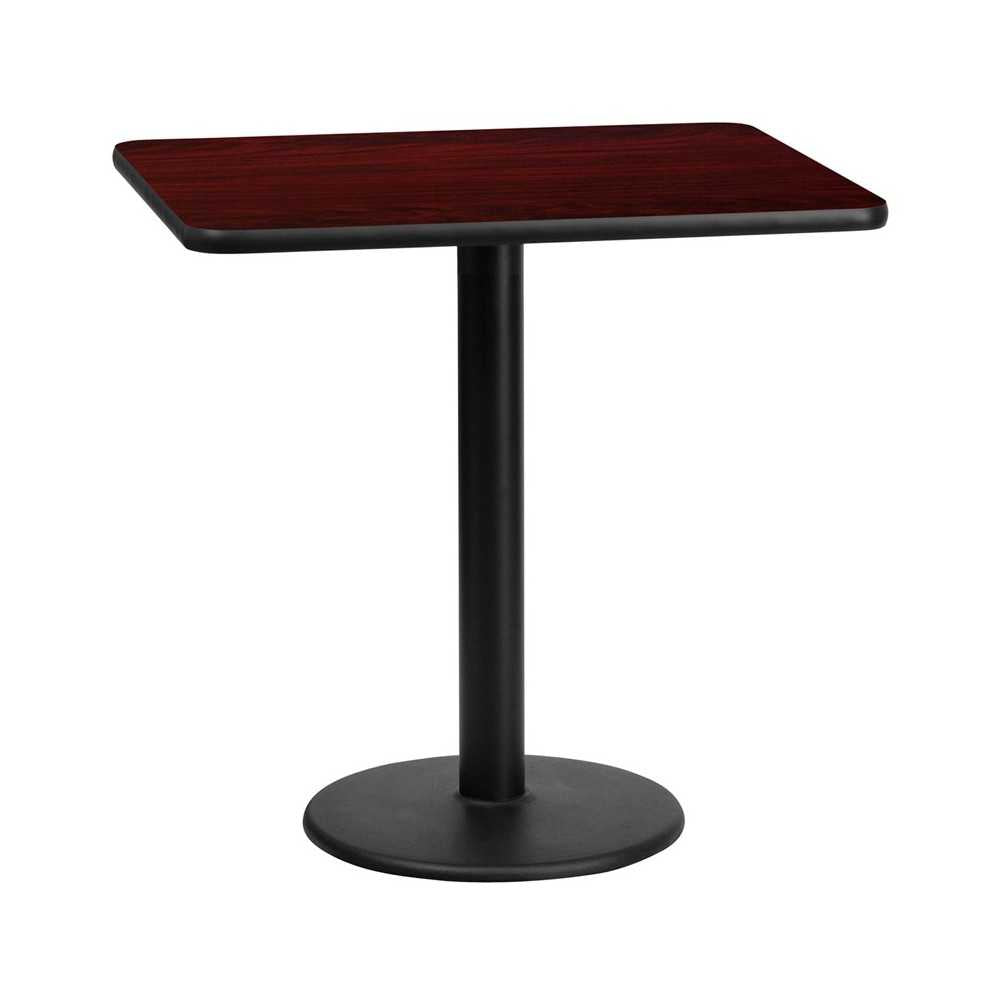 24'' x 30'' Rectangular Mahogany Laminate Table Top with 18'' Round Table Height Base