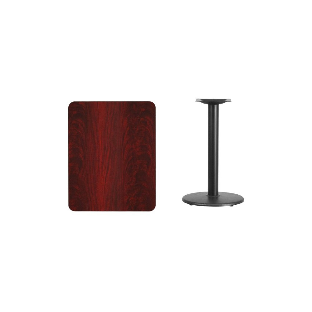 24'' x 30'' Rectangular Mahogany Laminate Table Top with 18'' Round Table Height Base