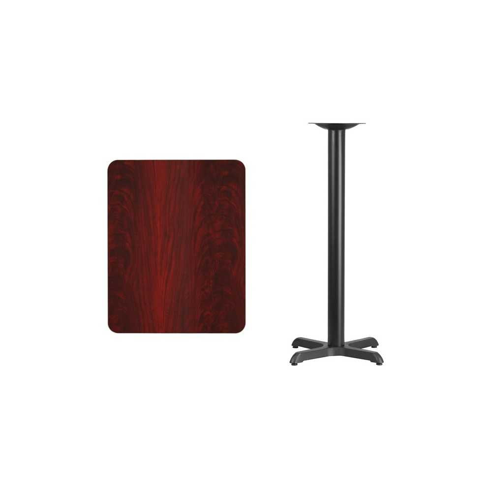 24'' x 30'' Rectangular Mahogany Laminate Table Top with 22'' x 22'' Bar Height Table Base