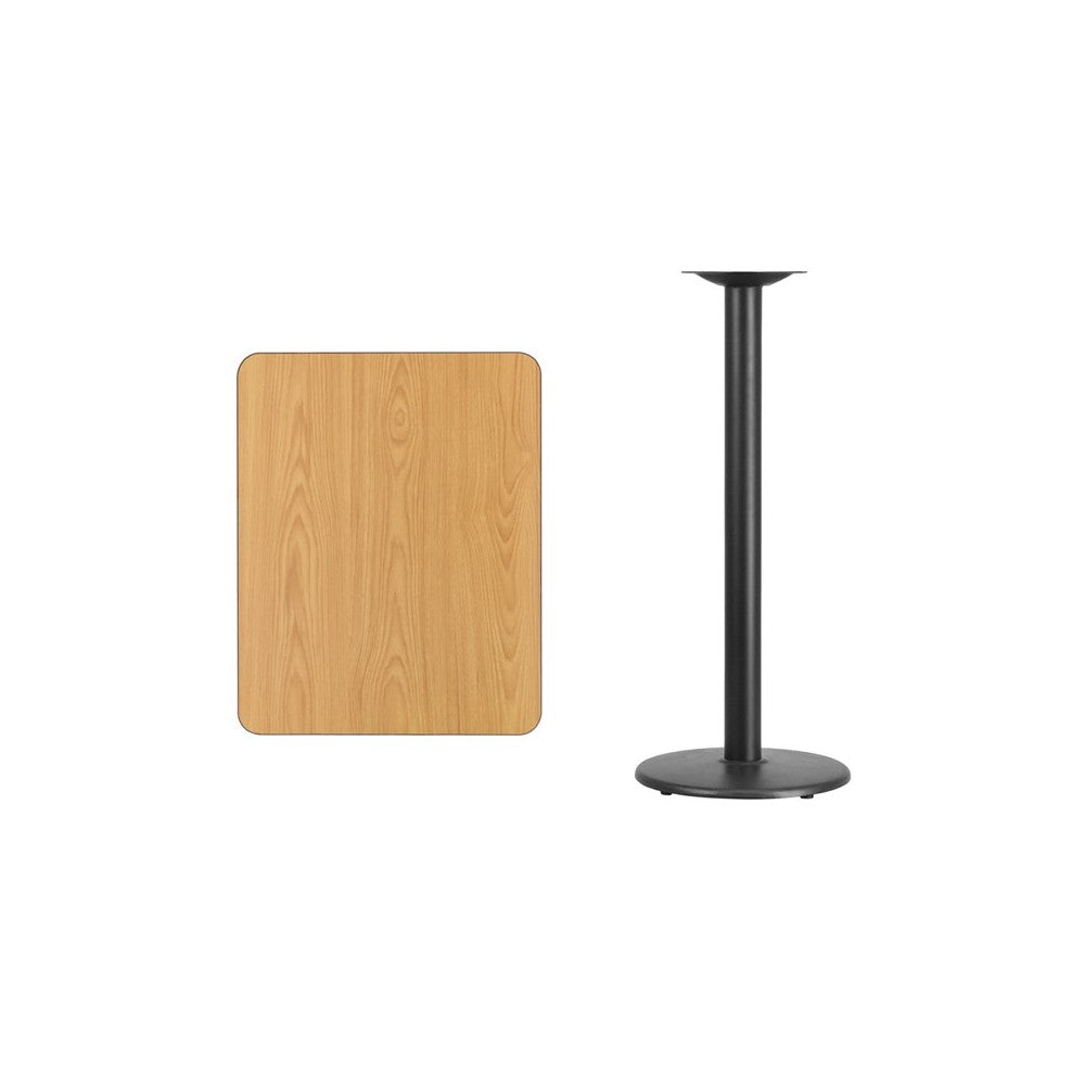 24'' x 30'' Rectangular Natural Laminate Table Top with 18'' Round Bar Height Table Base