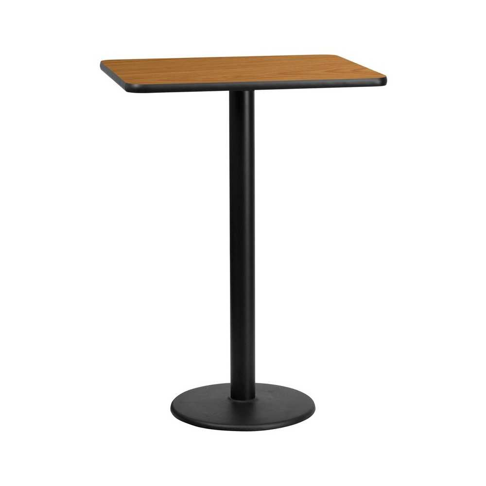 24'' x 30'' Rectangular Natural Laminate Table Top with 18'' Round Bar Height Table Base