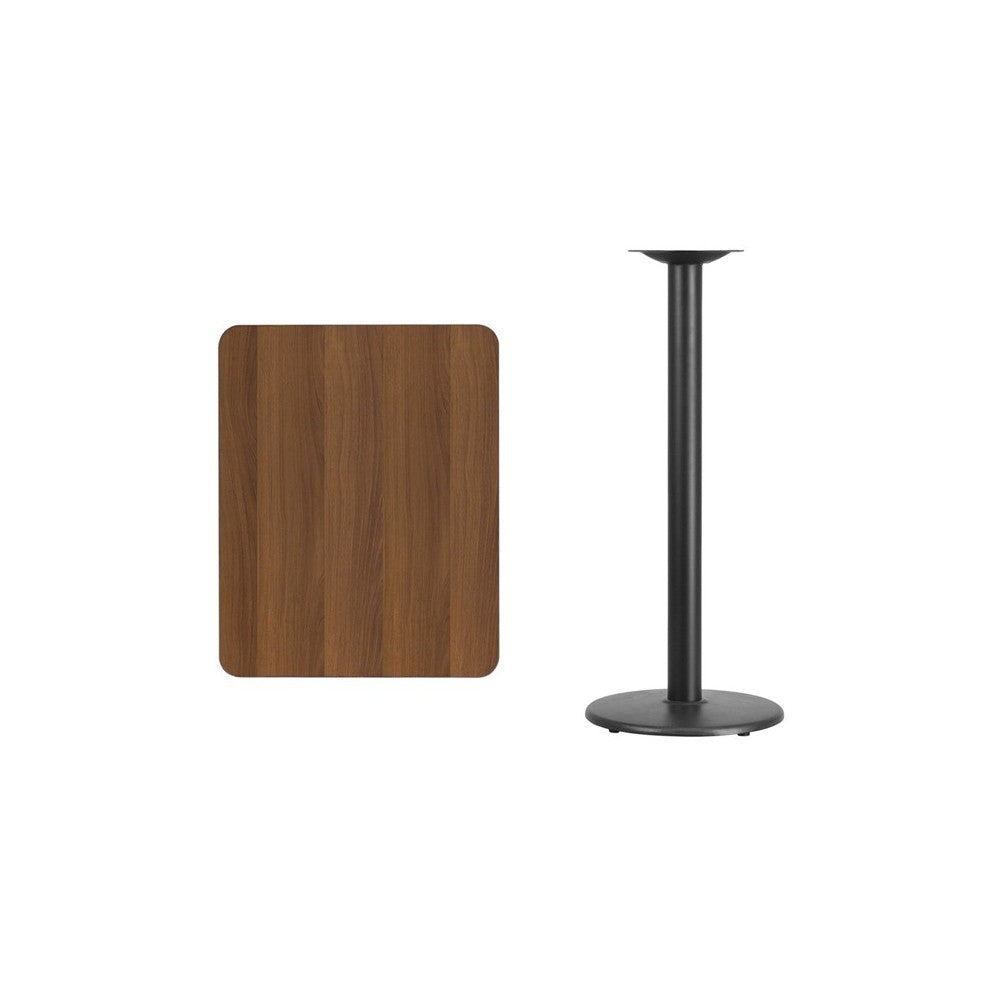 24'' x 30'' Rectangular Walnut Laminate Table Top with 18'' Round Bar Height Table Base