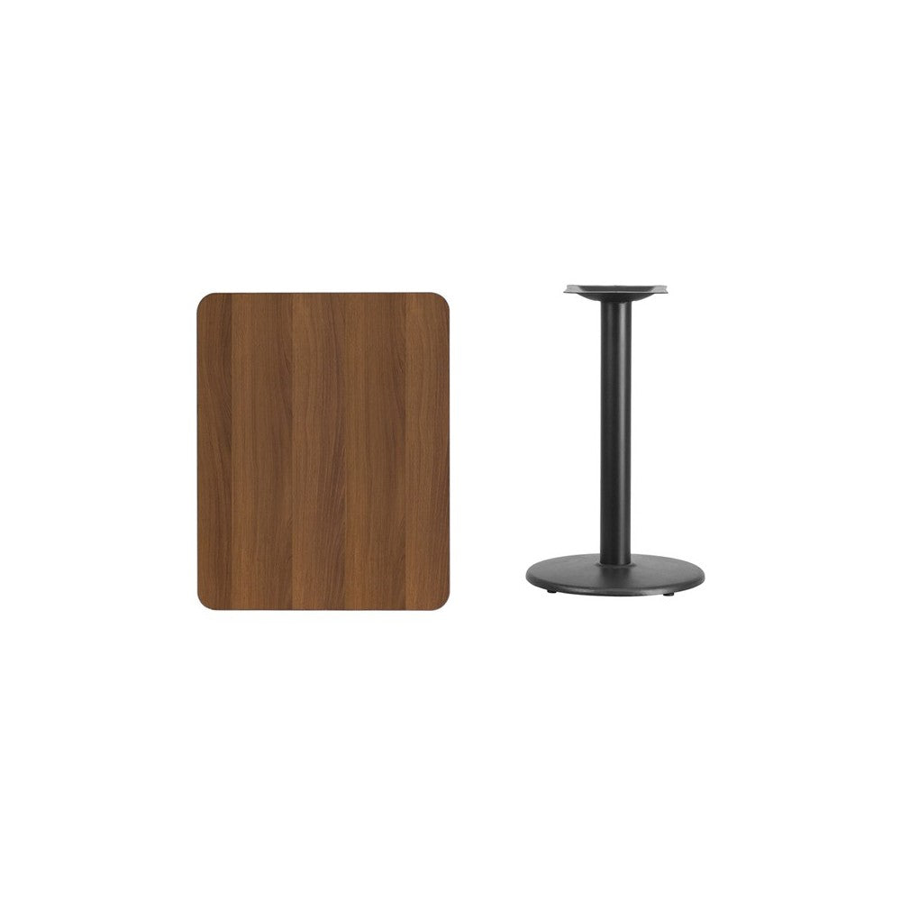 24'' x 30'' Rectangular Walnut Laminate Table Top with 18'' Round Table Height Base