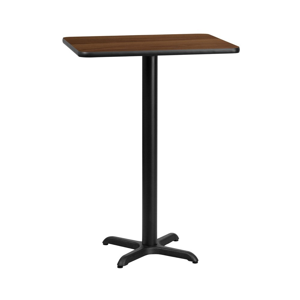 24'' x 30'' Rectangular Walnut Laminate Table Top with 22'' x 22'' Bar Height Table Base