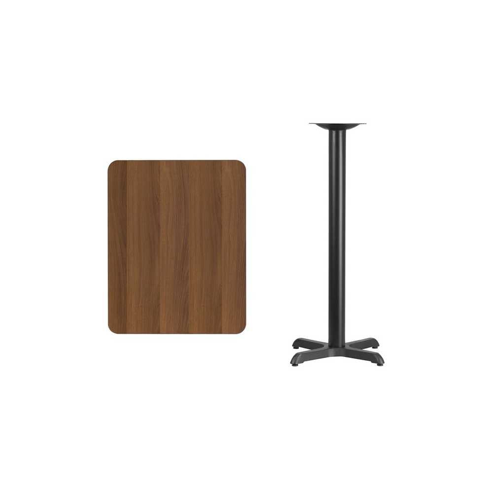 24'' x 30'' Rectangular Walnut Laminate Table Top with 22'' x 22'' Bar Height Table Base