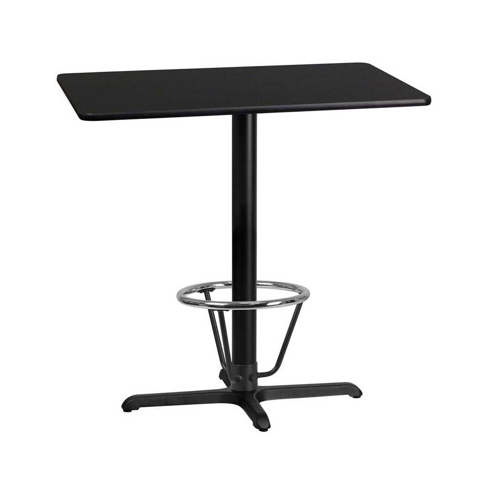 24'' x 42'' Rectangular Black Laminate Table Top with 23.5'' x 29.5'' Bar Height Table Base and Foot Ring