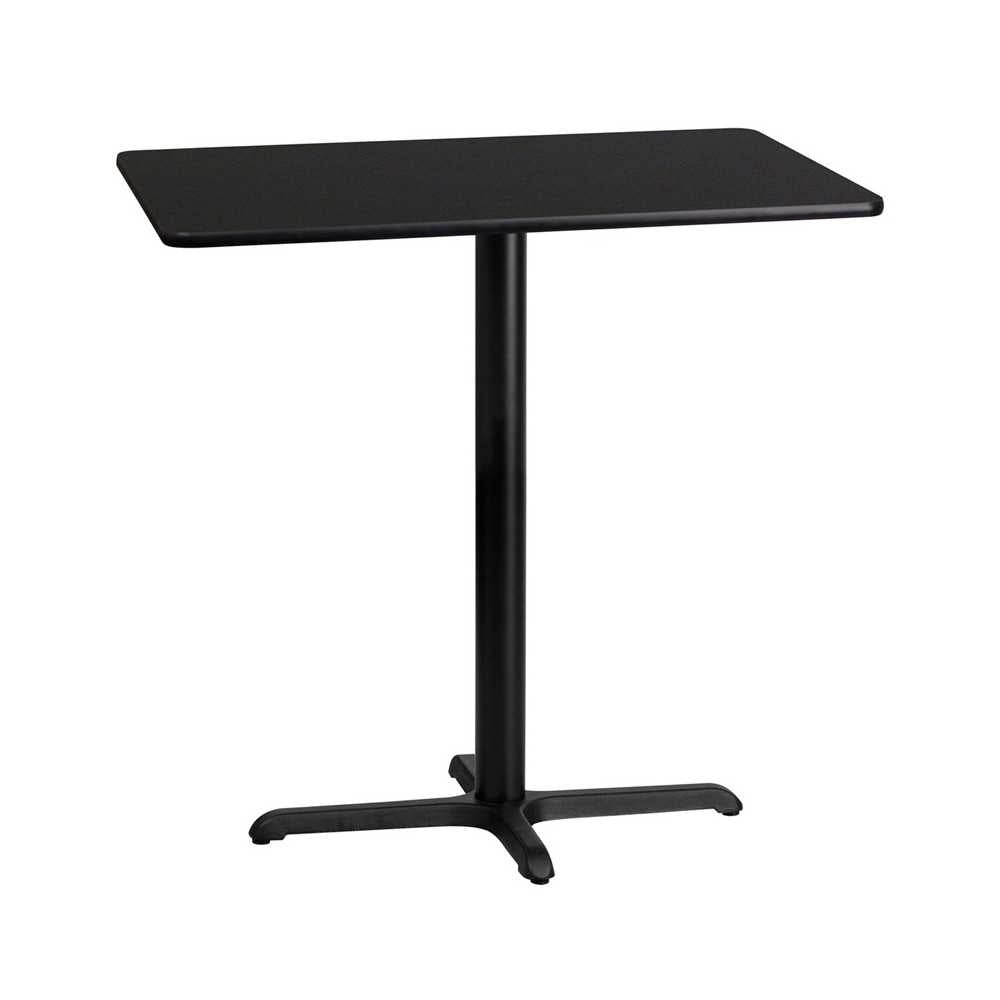 24'' x 42'' Rectangular Black Laminate Table Top with 23.5'' x 29.5'' Bar Height Table Base