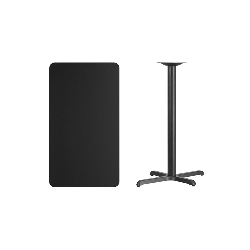 24'' x 42'' Rectangular Black Laminate Table Top with 23.5'' x 29.5'' Bar Height Table Base