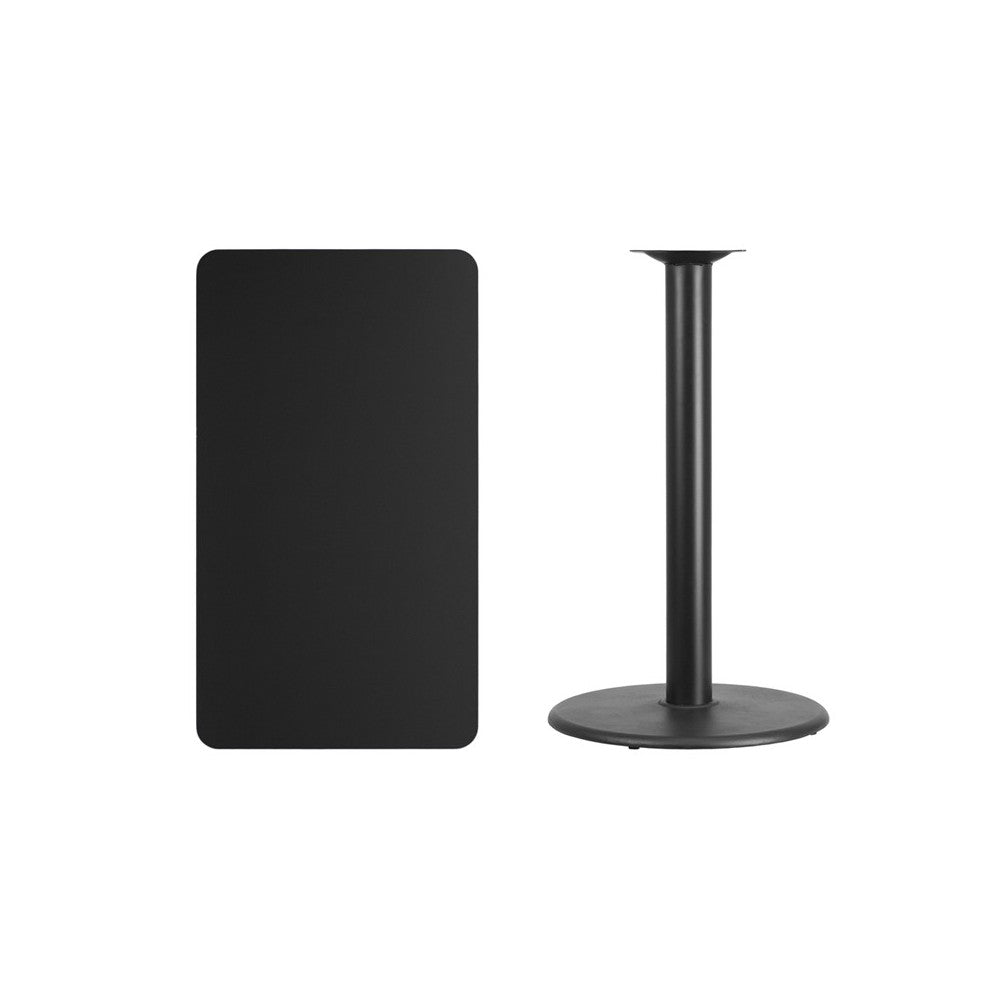 24'' x 42'' Rectangular Black Laminate Table Top with 24'' Round Bar Height Table Base