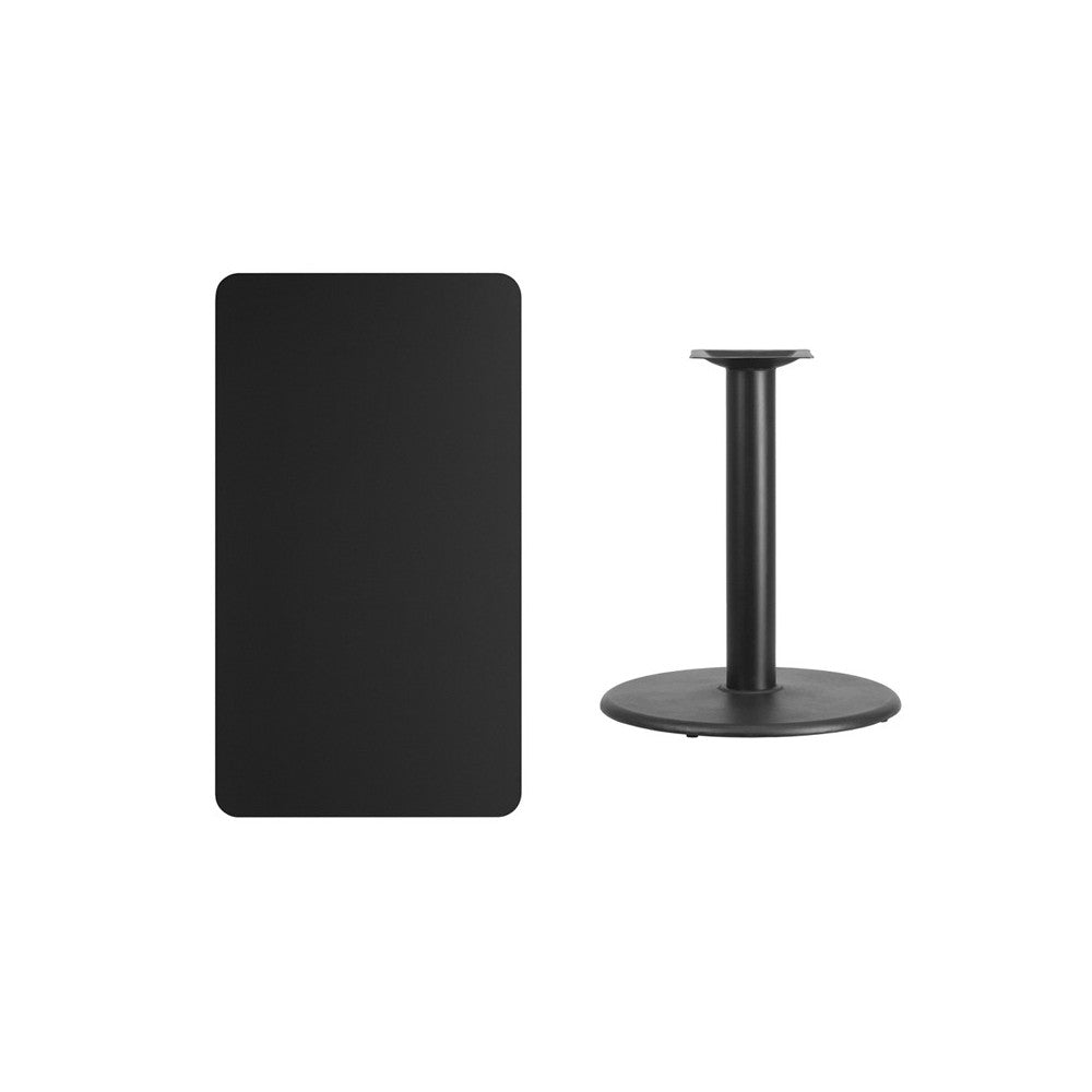 24'' x 42'' Rectangular Black Laminate Table Top with 24'' Round Table Height Base