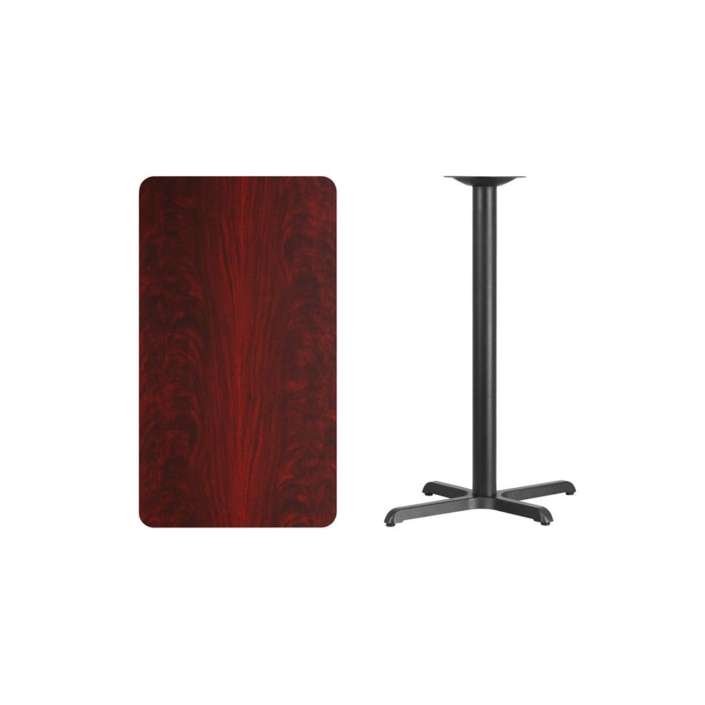 24'' x 42'' Rectangular Mahogany Laminate Table Top with 23.5'' x 29.5'' Bar Height Table Base